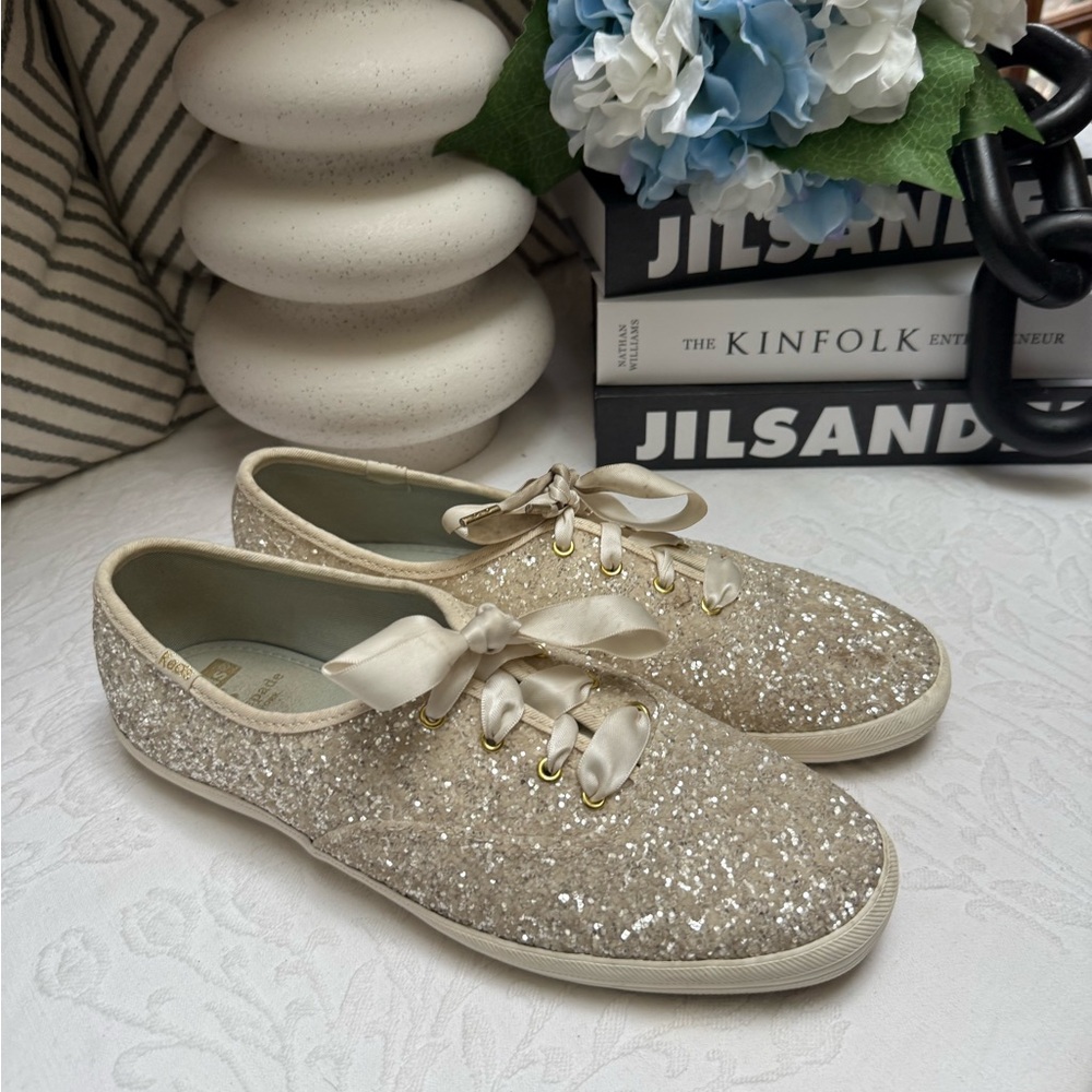 Keds ♠️ Kate Spade Cream Sneakers with Glitter Finish
